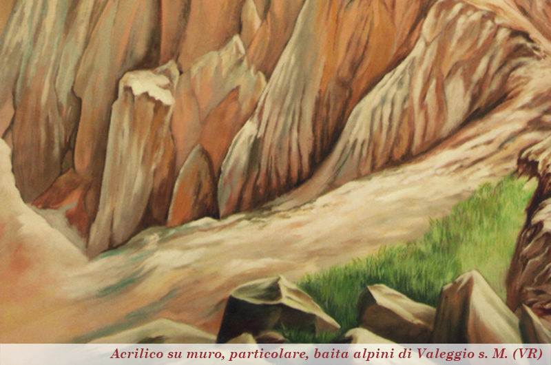 acrilico su muro, particolare, baita alpini di Valeggio s. M. (VR)